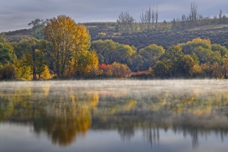 autumn scene reflecting in water near ellensburg washington 