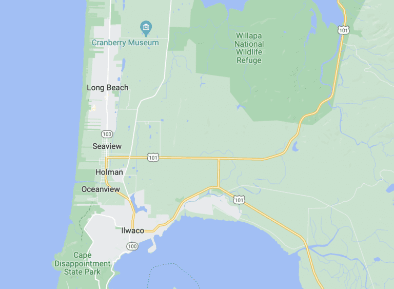 Long Beach peninsula WA map of southern edge