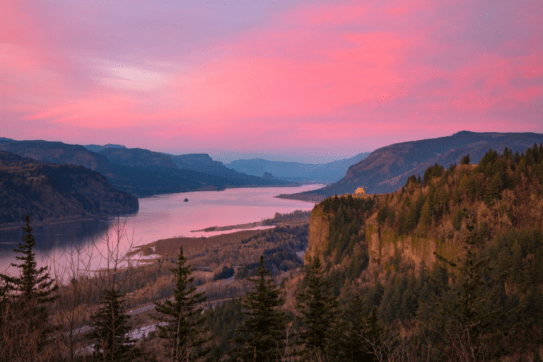 Columbia River Gorge pink sunset