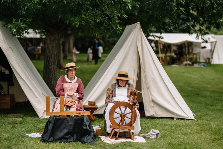 union gap washington old time days festival with war reenactments including women working in the camp 